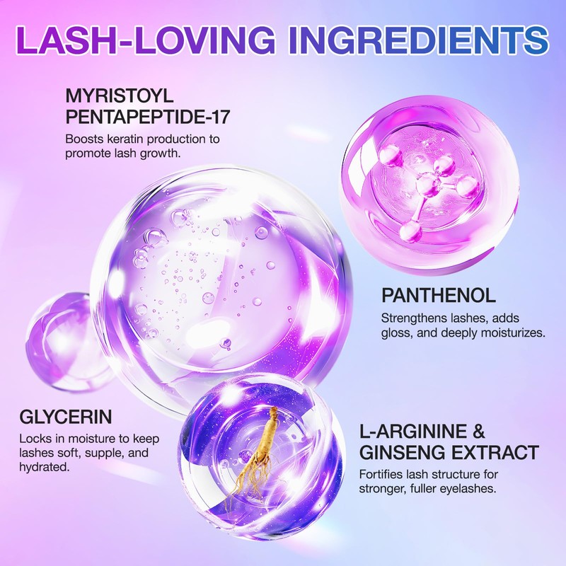 Eyelash Serum for Lash Growth, Natural Peptide Formula with Ginseng
