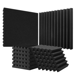 VEVOR Acoustic Foam Panels, 36 Pack 12 x 12 x 2 inches, High Density Soundproof Wall Panels,Fire-Resistant Acoustic Panels,Sound Dampening Absorbing Panels for Studio Wall and Ceiling,Black