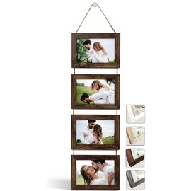 NEOWS Collage Picture Frame for Multiple Pictures - Decorative Picture Frame Set for Hanging on the Wall - Multiple Photo Frame Portrait Format with Cord for 10 x 15 Photos (Old Wood, 4 Horizontal