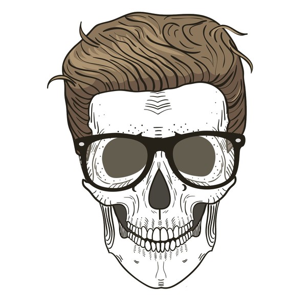 Hipster Skull with Glasses Vinyl Decal Sticker (4" Tall)