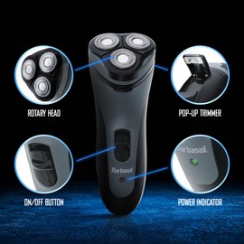 Barbasol Rotary Shaver, Rechargeable Electric Rotary Shaver with Stainless Steel Blades, Pop-Up Trimmer, Wireless Cordless Electric Razor, Close Shave, Full 8 Hour Charge Provides 45 Minute Run-Time