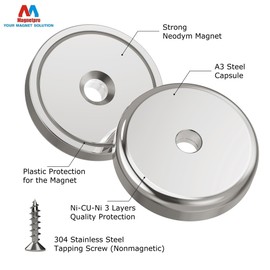 Magnetpro Pack of 6 Disc Magnets with Capsule 55 kg Pull Force 36 x 8 mm Pot Magnet with Hole