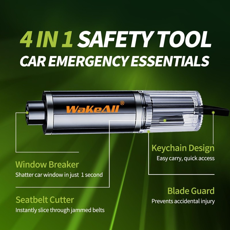 Window Breaker Seatbelt Cutter, Emergency 2‑in‑1 Car Escape Keychain Tool,