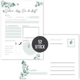 Things of Happiness 52 Postcard Game Wedding | Wedding Game for Guests | Alternative Guest Book for Wedding | 52 Weeks Game (Green Eucalyptus)