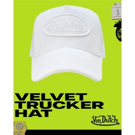 Von Dutch Velvet Trucker Hat - Retro Snapback Cap for Men and Women - Adjustable Fit Panel, Breathable Mesh Rear, Curved Bill, White