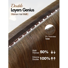 WIGER Invisible Edge Genius Butterfly Hair Extensions Real Human Hair Double Weft Hand-Tied Remy Human Hair Extensions With Dark Roots Injected Highlighted Blonde Micro Bead PU Skin Weft for Women