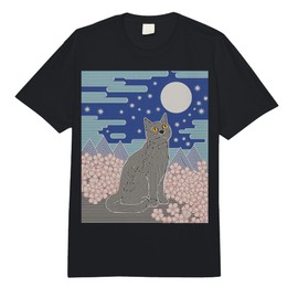Black Cat Night Scene Cherry Blossom Moon Mountain Art Comfort Colors Adult Heavyweight T-Shirt