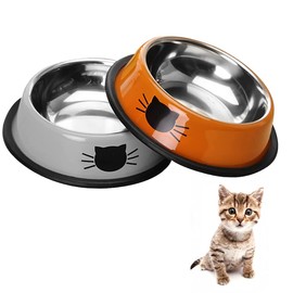 DOMI PRO Cat Bowl 2 Pieces, Stainless Steel Non-Slip Cat Bowl Set, Feeders and Waterers for Puppies Hamsters Rabbits Small Animals