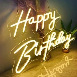 Happy Birthday Neon Sign Large for Backdrop with Remote Control, 32.5 Inch Two-piece Free Combination Big Happy Birthday Neon Light for Wall Decor, LED Sign for Birthday Party Decoration,Warm White