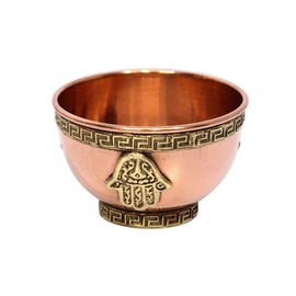 eSplanade 3" Copper Offering Altar Bowl with Hamsa Hand of Compasion Design | Ritual Use, Incense Burner, Smudging Decorative Bowl for Home Decor, Housewarming (3" Hand)