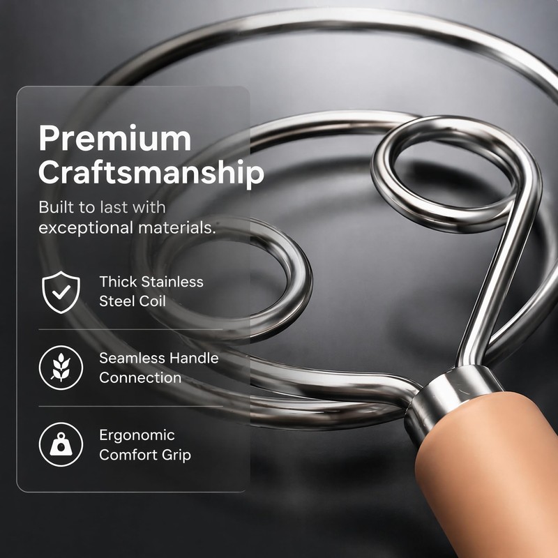 LCOLYDM 2 Pack Danish Dough Whisk,Dough Whisk, Stainless Steel Bread