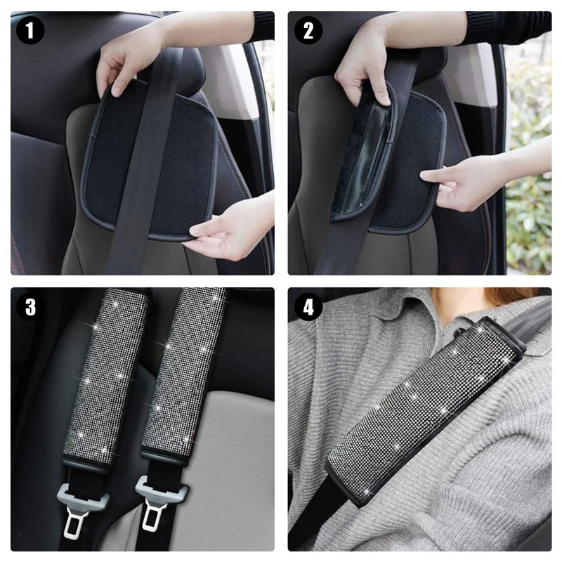 Sylvil 4PCS Bling Car Seat Belt Shoulder Pads, Soft PU