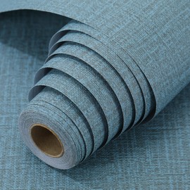 Peel and Stick Wallpaper Blue Grass Cloth Wall Paper - 15.7 x 500 Inch Self Adhesive Wallpaper Peel and Stick, Easy to Paste Wall Contact Paper for Stand Liner, Table and Door Makeover Decor
