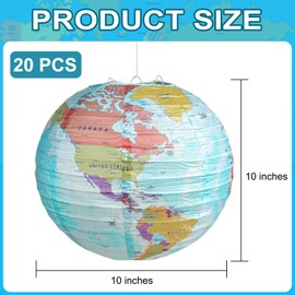 20 Pieces World Map Paper Lanterns 10 Inch Paper Globes Lanterns Map Classroom Lantern Decor Travel Map Hanging Paper Lantern for Home School Birthday Earth Theme Party Decor Supplies
