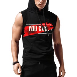 Babioboa Men's Training Tank Top with Hood Bodybuilding Sleeveless Sport Hoodie Breathable Sleeveless Shirt