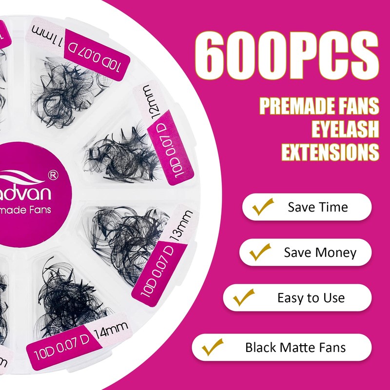 500 Premade Fans Eyelash Extensions mixed tray 9-16mm 10D Premade