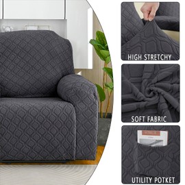 OKUYUK Recliner Chair Cover, 4-Pieces Stretch Recliner Covers for Recliner Chair Soft Reclining Chair Slipcover Furniture Protector for Dogs Cats (Dark gray, 1 Seater)