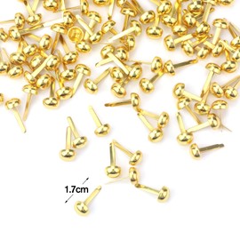 Bercoor 200 Pieces Paper Fasteners Brads, Round Metal Paper Brass Fasteners Brads for Paper Crafts, Decorative Scrapbooking, DIY Art School Project Supplies, 8 x 17mm (Golden)