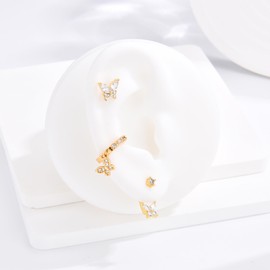 CERSLIMO 3 Pairs Butterfly Earrings Set Gold Colour, Cubic Zirconia