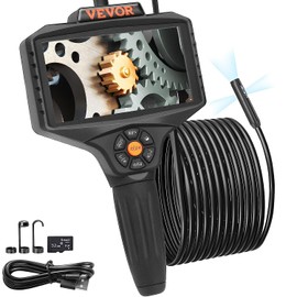 VEVOR Triple Lens Inspection Camera with Light, 5" IPS Screen Industrial Borescope, 8X Zoom 1080P HD Split Screen, 10 LED Lights Scope Camera for Automotive, Plumbing(16.5FT)