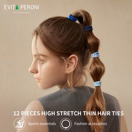 EVITA PERONI Thin Hair Ties - 12 Pcs Ponytail Holders No Damage No Crease High Elastics Hair Ties for Thick Hair Loop Weave Hair Bands for Women's Hair Accessories (Azure Ocean)