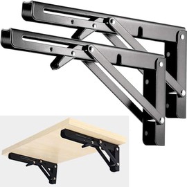 AMBOJIE Folding Shelf Brackets - 12 Inch 2 Pcs Heavy Duty Stainless Steel Collapsible Triangle Shelf Bracket, DIY Wall Mounted Folding Table Hinge, Space Saving for Bench Table with Screws (12Inch)