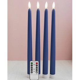 Ni-JASW Navy Blue Flameless Taper Candles with Remote, Flickering Battery Powered LED Candlesticks Set of 4