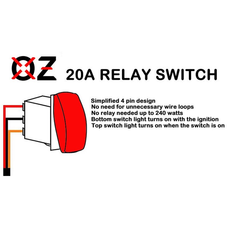 OZ-USA Lighted Whip On/Off Red Rocker Switch 4-Pin for Trucks