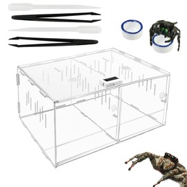 Jumping Spider Enclosure wiht Two Door,12"x9.45"x5.6" Jumping Spider Habitat with Thermo Hygrometer Dropper Tongs,Transparent Acrylic Spider Terrarium for Snails Crickets Praying Mantis