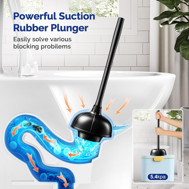 HAMITOR Toilet Plunger Bowl Brush Combo：Heavy Duty Rubber for Drain