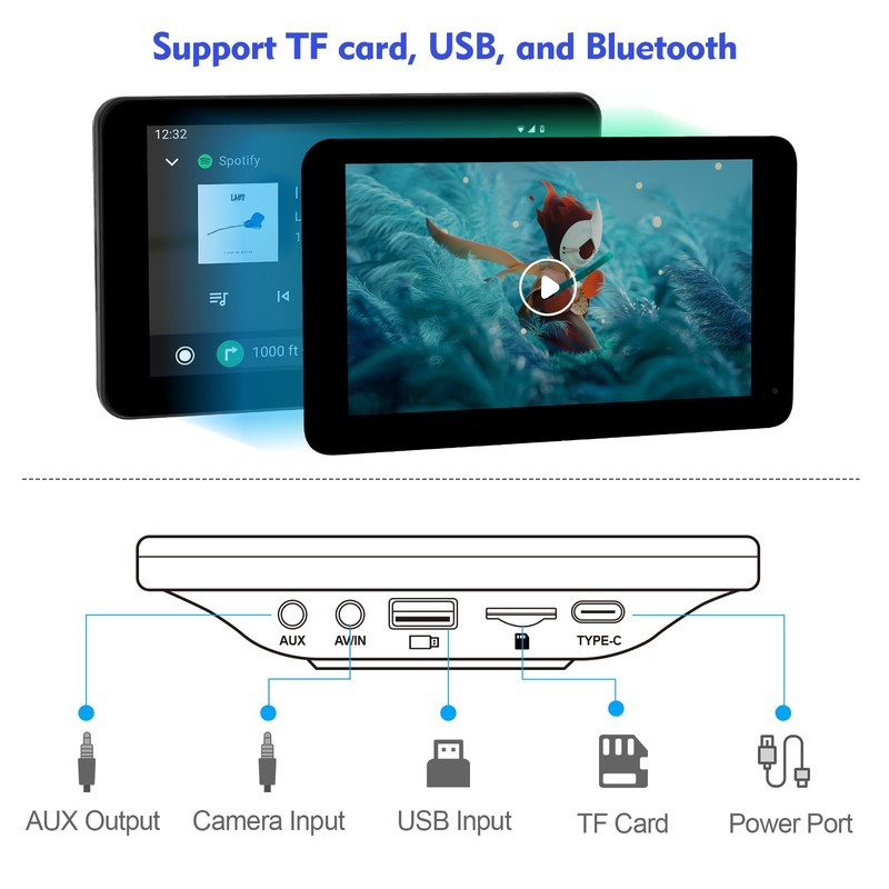 7" HD Portable Wireless Carplay for Car Stereo Touch Screen