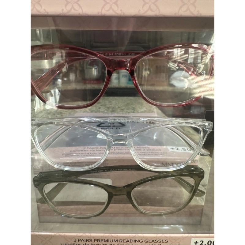 Nine West Designer Reading Glasses +2.00 3 Pairs Scratch Resistant