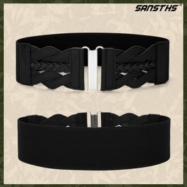 SANSTHS Vintage Stretchy Belt for Women, Womens Wide Elastic Belts for Dresses Coats, Fashion Womens Belts with Silver Buckle, Black XL
