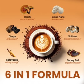 Neumina 6-in-1 Mushroom Coffee | Eenery Coffee with 6 Functional Mushrooms (Lion's Mane, Reishi, Chaga，Cordyceps，Reishi，Shiitake), 30 Servings,1200mg Mushroom