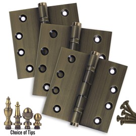 Embassy Door Hinge Solid Brass - 4 x 4 Inch, Heavy Duty, Antique Brass, Ball Bearings, Rust Resistant Stainless Steel Pin, Architectural Designer Grade, Home Improvement, 3 Pack