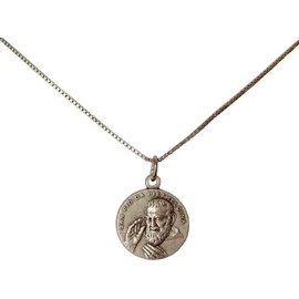 MEDAL OF SAINT PIO OF PIETRELCINA ( PADRE PIO ) WITH CHAIN - MADE IN HIGH RELIEF - 100% MADE IN ITALY, Medium, Silver, --