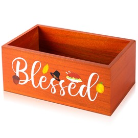 Wooden Thanksgiving Candy Bowl - Large Blessed Fall Dish Holder - Wood Serving Bowl for Parties, Decorations, Harvest Holiday Decor (Blessed)