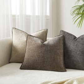 JUSPURBET Stone Chenille Throw Pillow Covers 18x18 inch Set of 2 Decorative Soft Textured Cushion Cases for Living Room Sofa Couch Bed Solid Home Decor Broadside Pillowcases