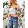 Heynino Women's Floral Chiffon Kimono Cardigans Open Front 3/4 Sleeve