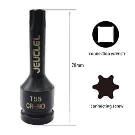 JEUCLEL T55 Torx Star 6 Point Impact Bit Socket, T55 1/2-Inch Square Drive 3-Inch Long Torx Socket, Cr-Mo Steel Lengthen Screwdriver Socket Adapter Tool