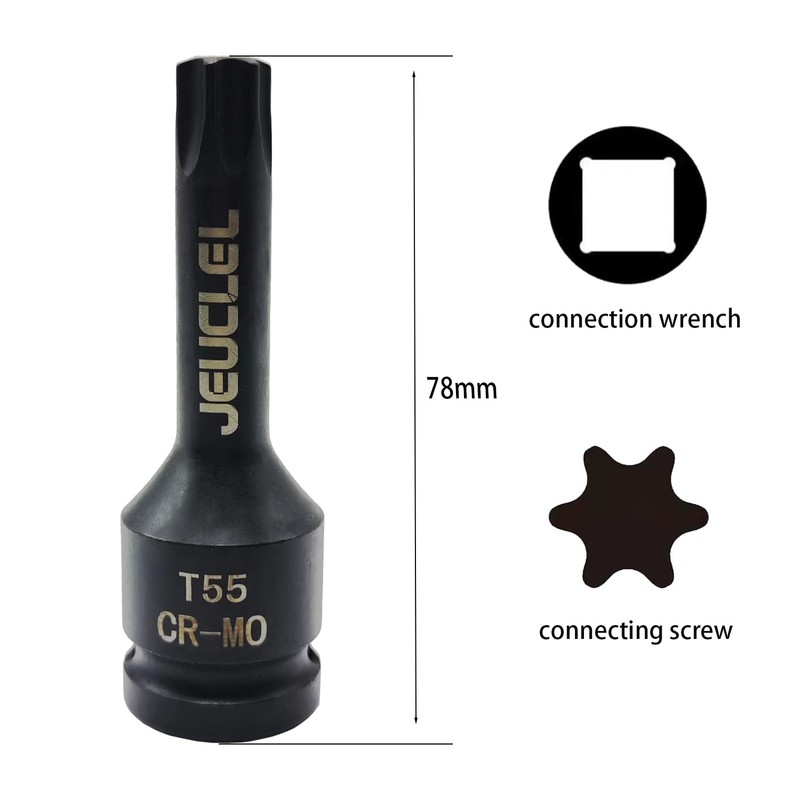 JEUCLEL T55 Torx Star 6 Point Impact Bit Socket, T55