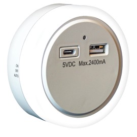 Uni-Com Plug-in Night Light with Built-in USB-A & USB-C Charger, Dusk to Dawn Sensor, Energy Saving Long Life LEDs, Soft Light for Children’s Rooms, Bedrooms, Stairways & Hallways