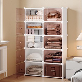 MAGINELS 5 Cube Storage Cabinet,Large Clothes Storage Organizer with Doors,Expandable Plastic Standing Storage Organizer Shelves,Use to Closet,Bedroom,Livingroom,White(11.8x11.8inch)