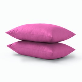 CHARKHAH Pair of Polycotton Standard Housewife Oxford Pillowcases and 100% Cotton Flannel Jersey Pillow Covers Protectors Dyed in Trendy Colors, Size 50 cm x 75 cm (Housewife Pack of 2, Fuchsia-Pink)