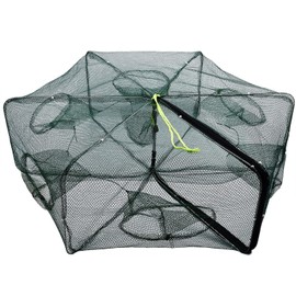HEXJOZEI Portable Folded Fishing Net, Easy Use Traps Cage Baits Cast Mesh Trap for Minnow/Crawfish/Crab/Lobster/Fishes（6 Sides 6 Holes）