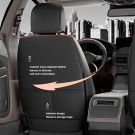 ASLONG 5PCS H7 Front and Back Car Seat Covers Auto Interior Accessories with Water Proof Nappa Leather for Cars SUV Pick-up Truck Universal Comfortable and Breathable (Full Set, Black&Red line)