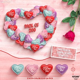 KatchOn, Plush Valentines Heart Confetti - Pack of 200, Heart Confetti for Tables | Multicolor Heart Shaped Confetti for Valentines Day Decorations | Fabric Confetti Hearts, Galentines Day Decorations