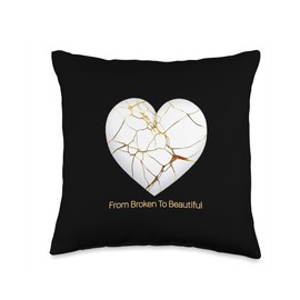 From Broken to Beautiful - Heart Repaired with Gold Throw Pillow