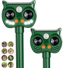 2 Pack 2025 Upgraded Solar Ultrasonic Animal Repellent Outdoor – Motion Activated Deer, Squirrel, Cat, Raccoon, Dog & Bird Deterrent with Multi-Frequency LED Strobe & Ultrasonic Sweep for Yard Garden