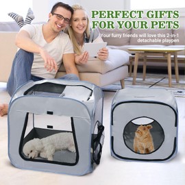 Royizen Puppy Cat Tent Playpen Foldable Waterproof Dog Crate Kennel Indoor Outdoor Portable Playpen Kitten and Small Pets Pop Up Kennel Cat Travel Carrier with Litter Box Enclosure, Black Grey